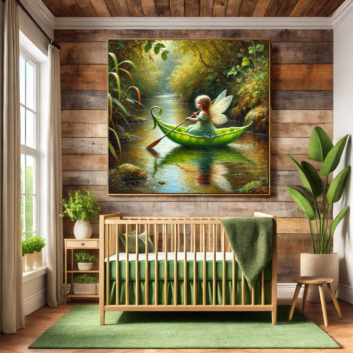 Pixie in a Pea Pod Canoe Art Print: Whimsical Fairy Tale Wall Decor (Digital Download)
