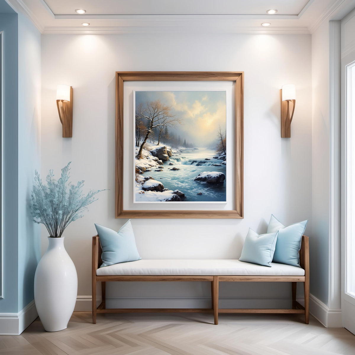 Snowy River Landscape Art Print: Golden Light Winter Scene (Digital Download)