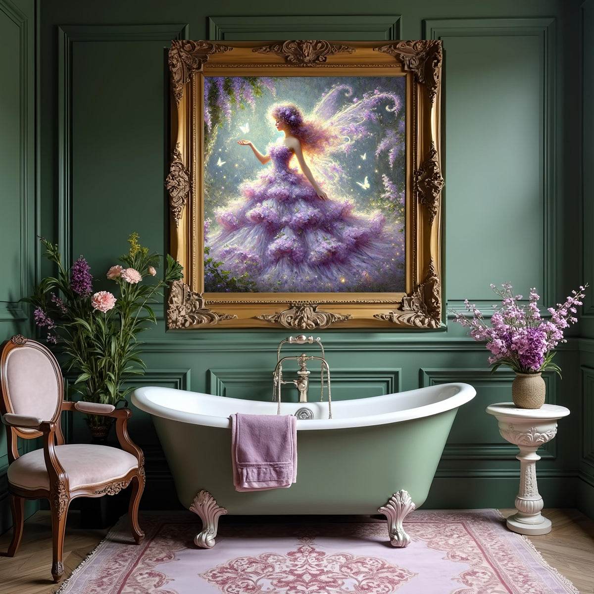 Lavender Butterfly Fairy Art Print: Enchanted Garden Fantasy Wall Decor (Digital Download)