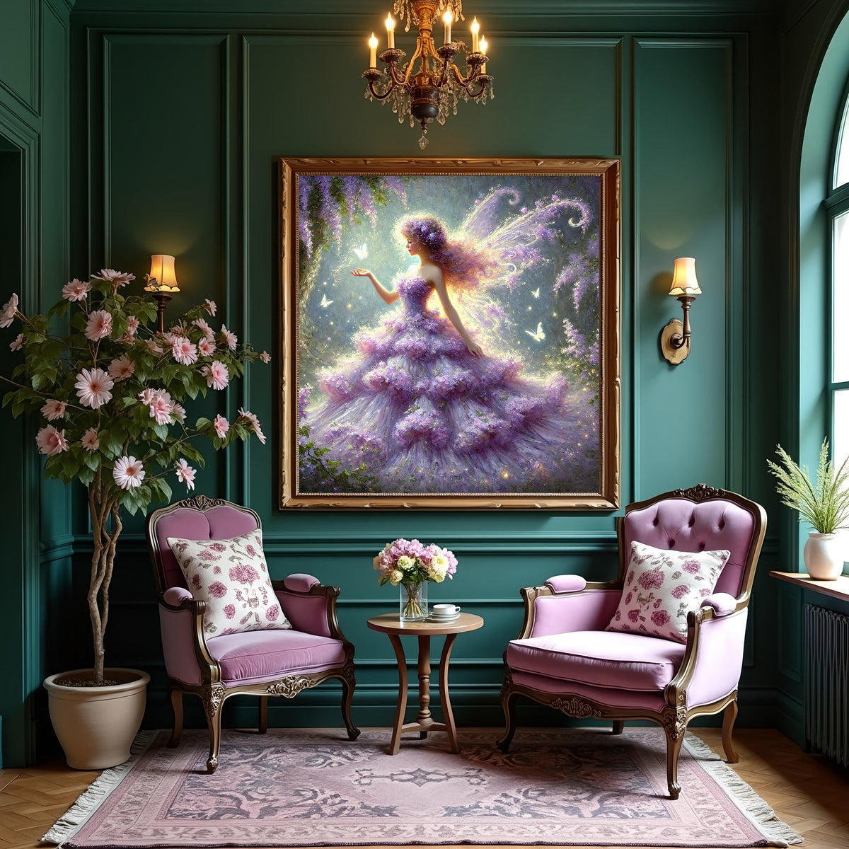 Lavender Butterfly Fairy Art Print: Enchanted Garden Fantasy Wall Decor (Digital Download)