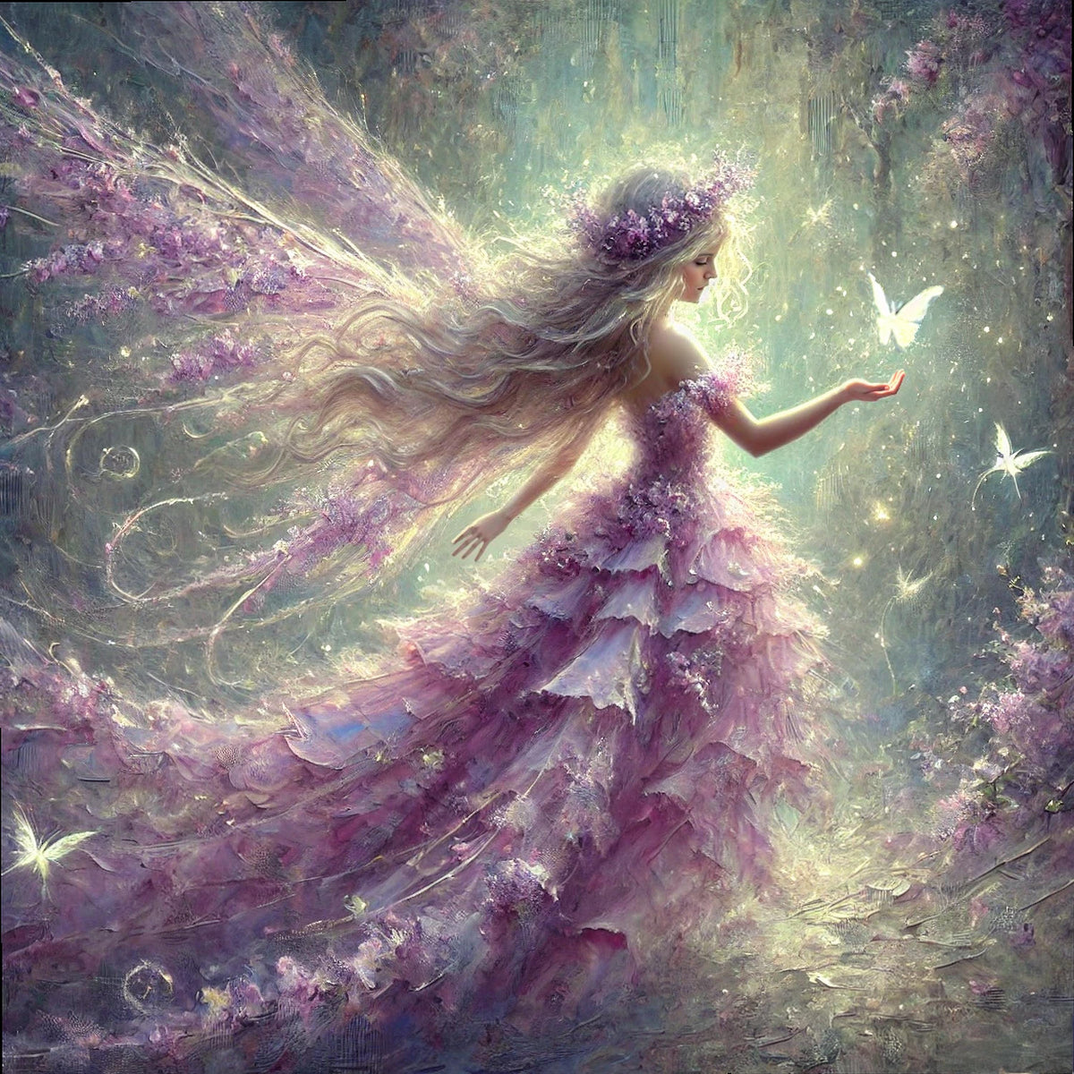 Lavender Light Fairy with Butterflies Art Print: Enchanted Fantasy Wall Decor (Digital Download)
