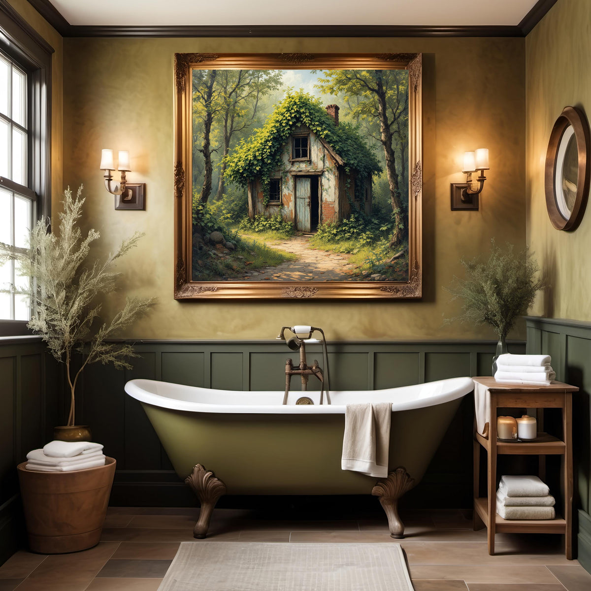 Whispering Woods Cottage Art Print: Enchanted Abandoned Forest House Painting (Digital Download)