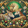 Gilded Winter Deer Couple: Romantic Vintage Fantasy Oil Painting Style Wall Art (Digital Download)