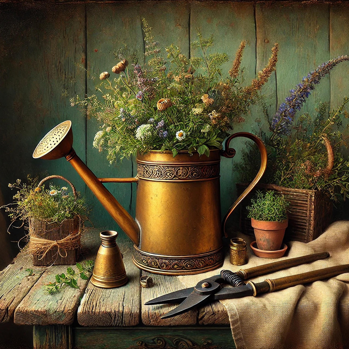 Vintage Watering Can Floral Art Print: Rustic Farmhouse Decor (Digital Download)