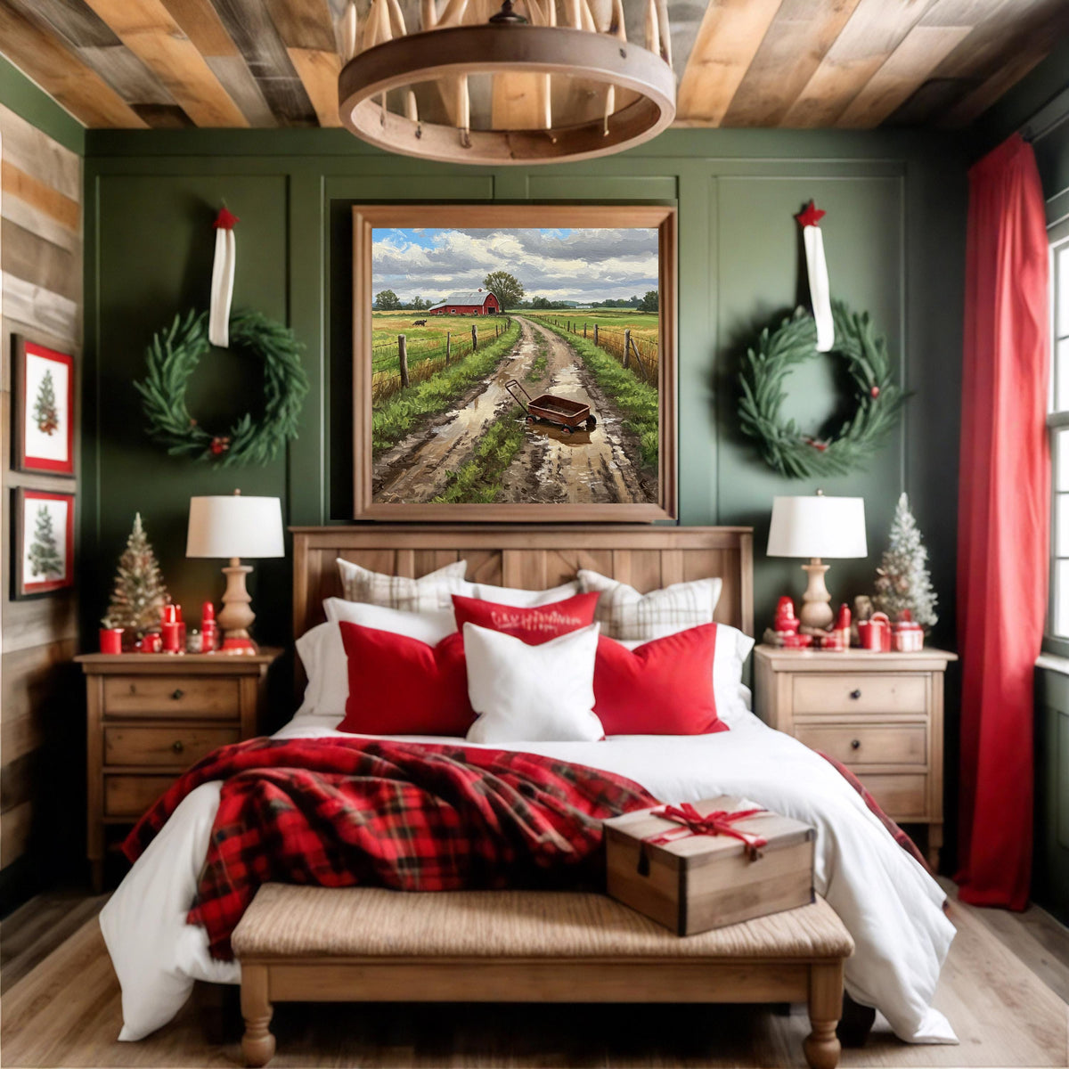 Rustic Barn Art Print: Farm Landscape Painting After Rain (Digital Download)