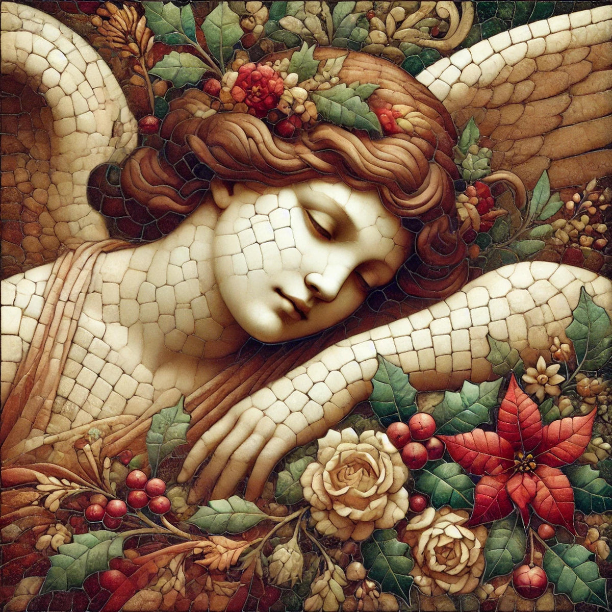 PlaceholderVintage Christmas Angel Mosaic Print: Serene Holiday Angel Wall Art (Digital Download)