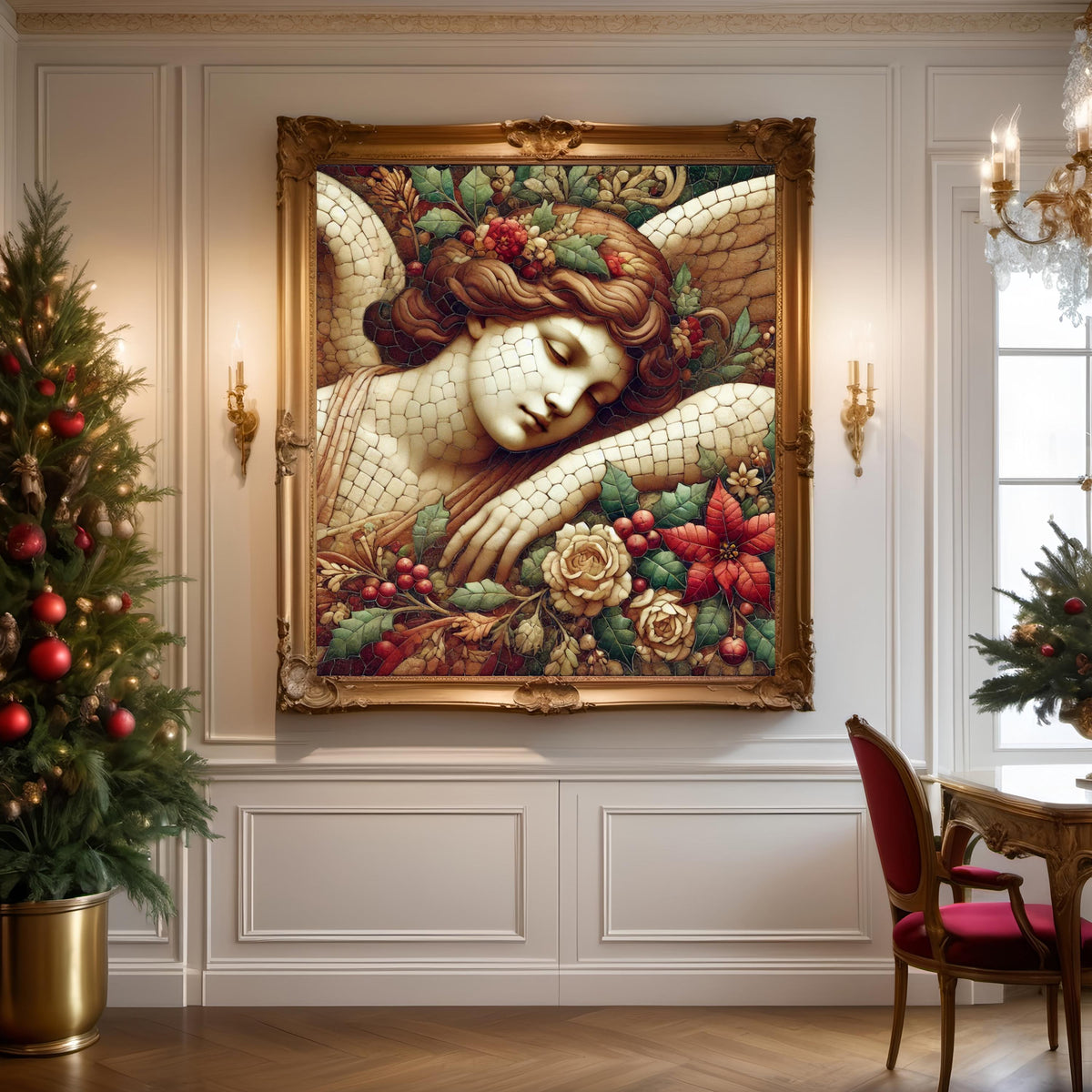 PlaceholderVintage Christmas Angel Mosaic Print: Serene Holiday Angel Wall Art (Digital Download)