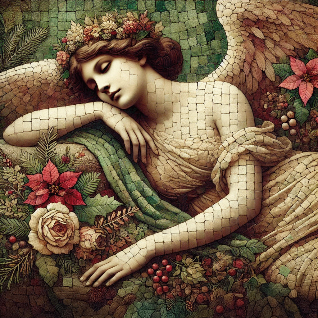 Tranquil Angel Mosaic Print: Old World Winter Angel Wall Art Digital Download