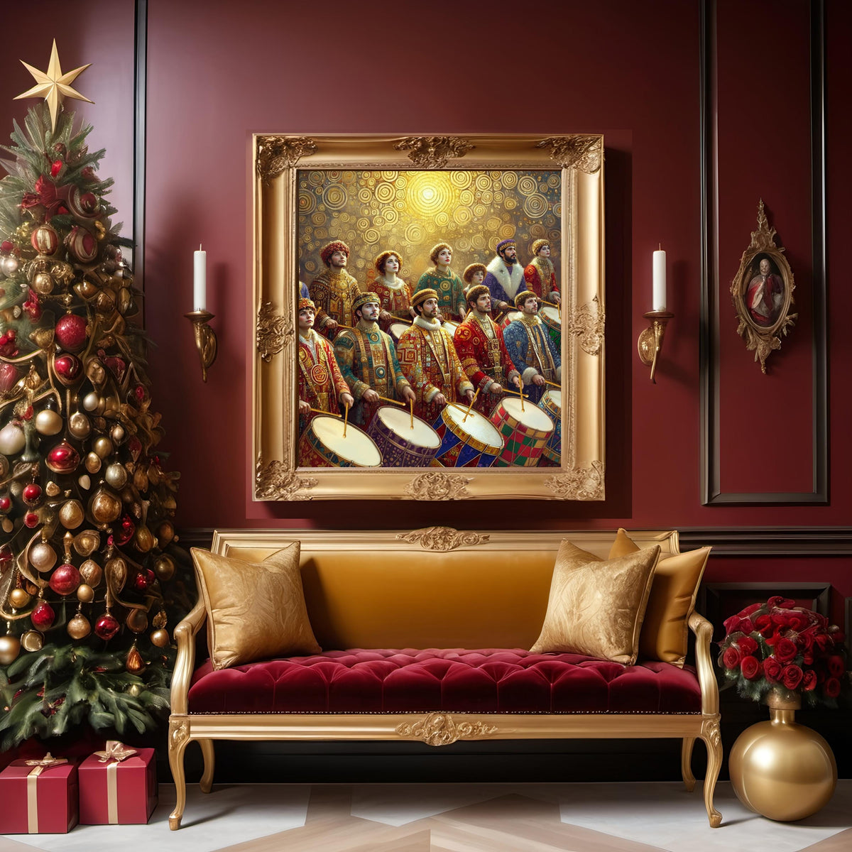 Twelve Drummers Drumming Art Print: Jeweled Art Nouveau Christmas Decor (Digital Download)
