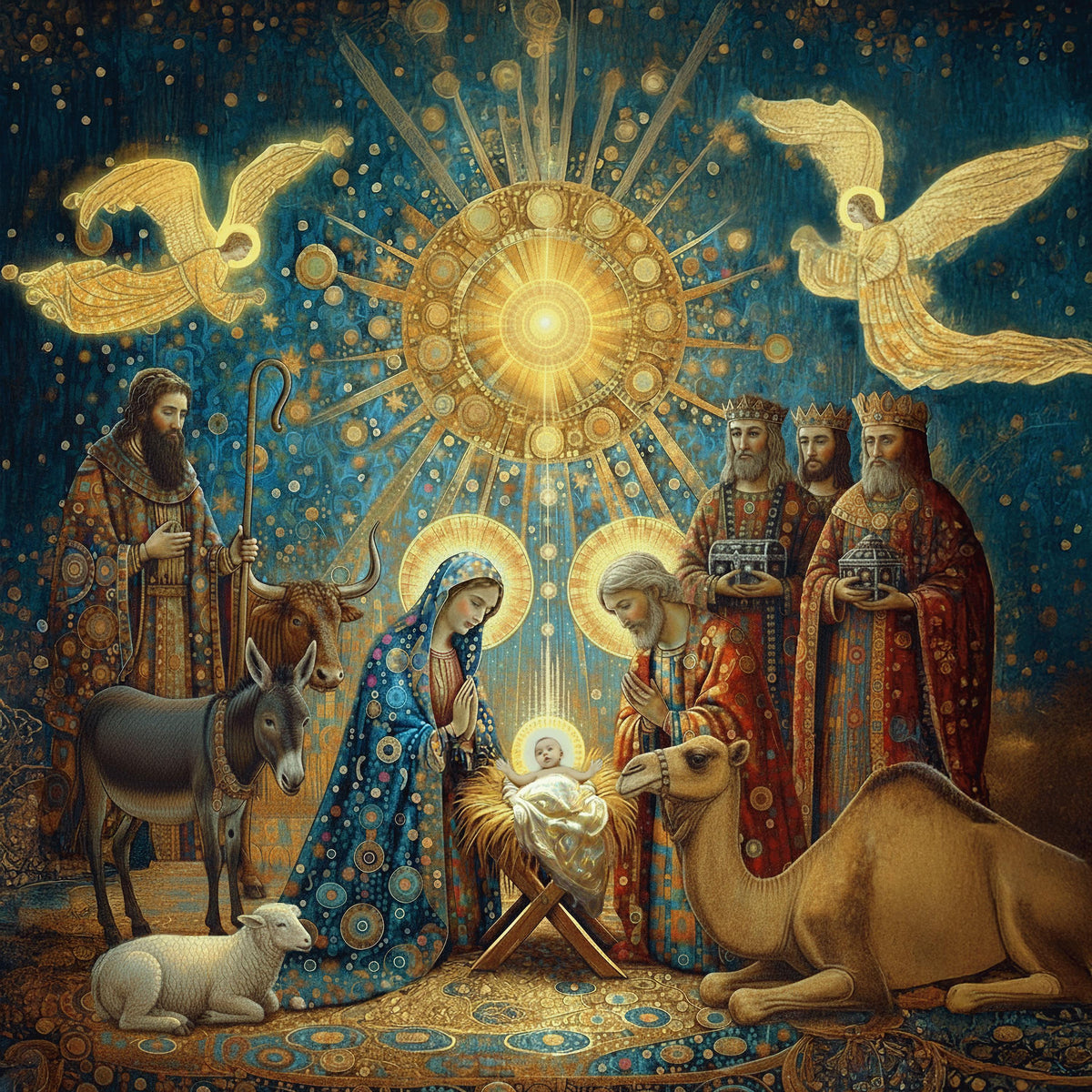 Celestial Nativity Art Print: Vintage Holy Family Christmas Decor (Digital Download)