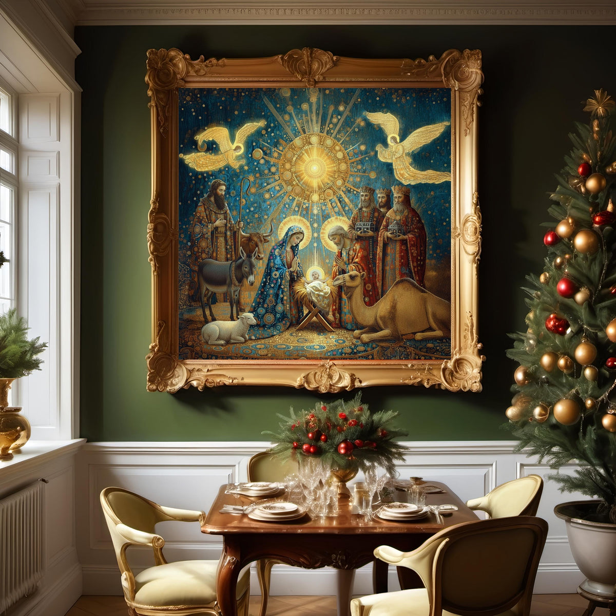 Celestial Nativity Art Print: Vintage Holy Family Christmas Decor (Digital Download)