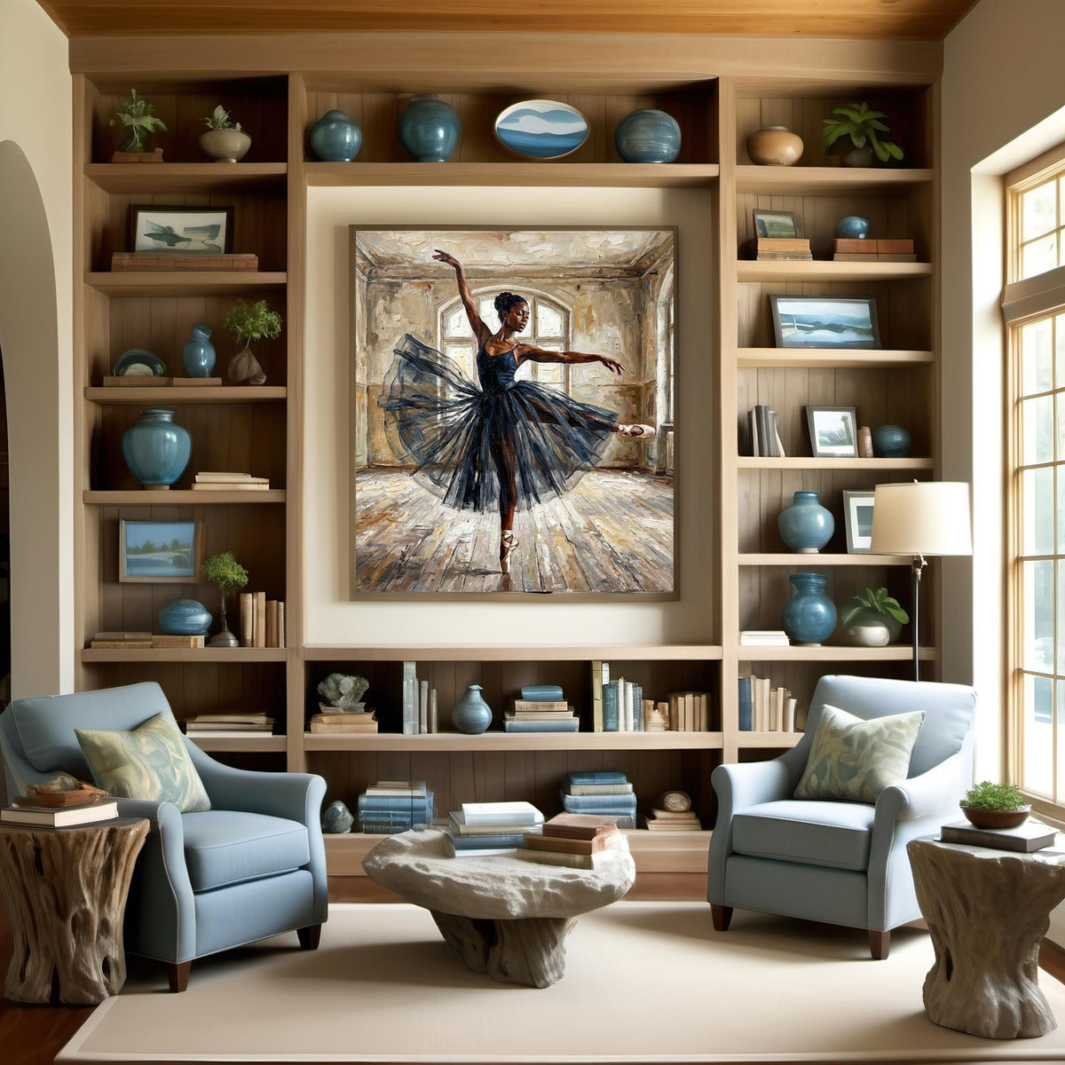 Vintage Ballerina Oil Painting: Elegant Black Tutu, Ballet Studio Art (Digital Download)