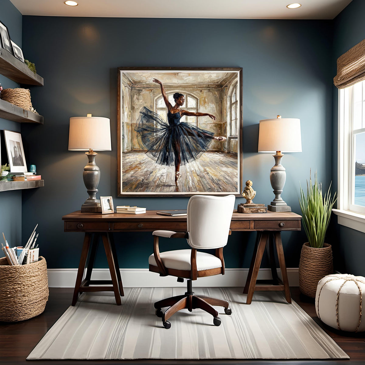 Vintage Ballerina Oil Painting: Elegant Black Tutu, Ballet Studio Art (Digital Download)