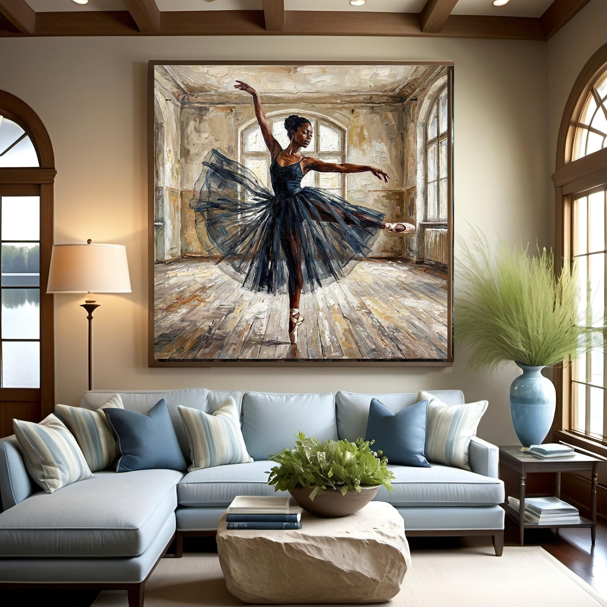 Vintage Ballerina Oil Painting: Elegant Black Tutu, Ballet Studio Art (Digital Download)