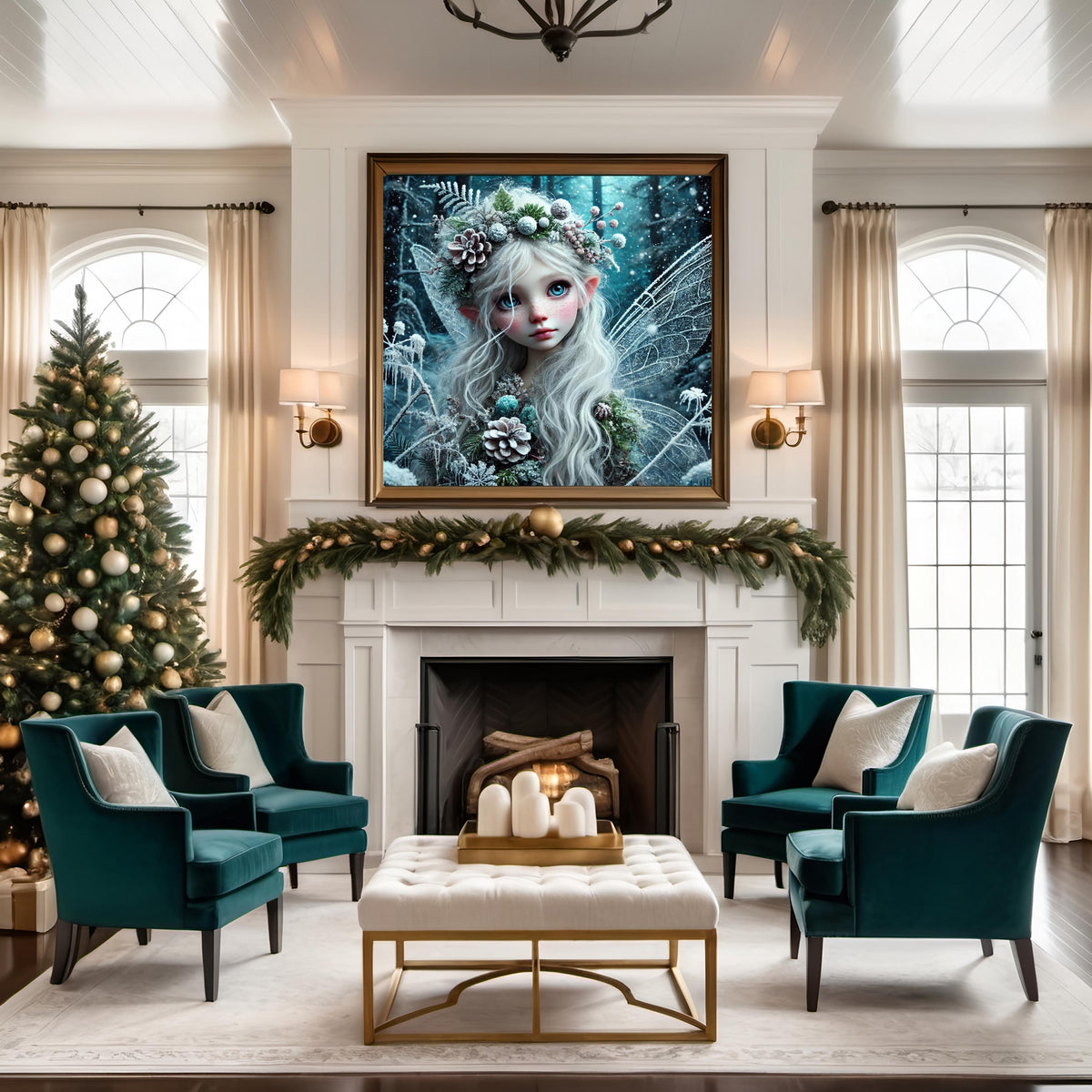 Wild Ice Fairy Enchanted Winter Forest Oil Painting Fantasy Art Nursery Decor Whimsical Fairytale Digital Art (Instant Download)