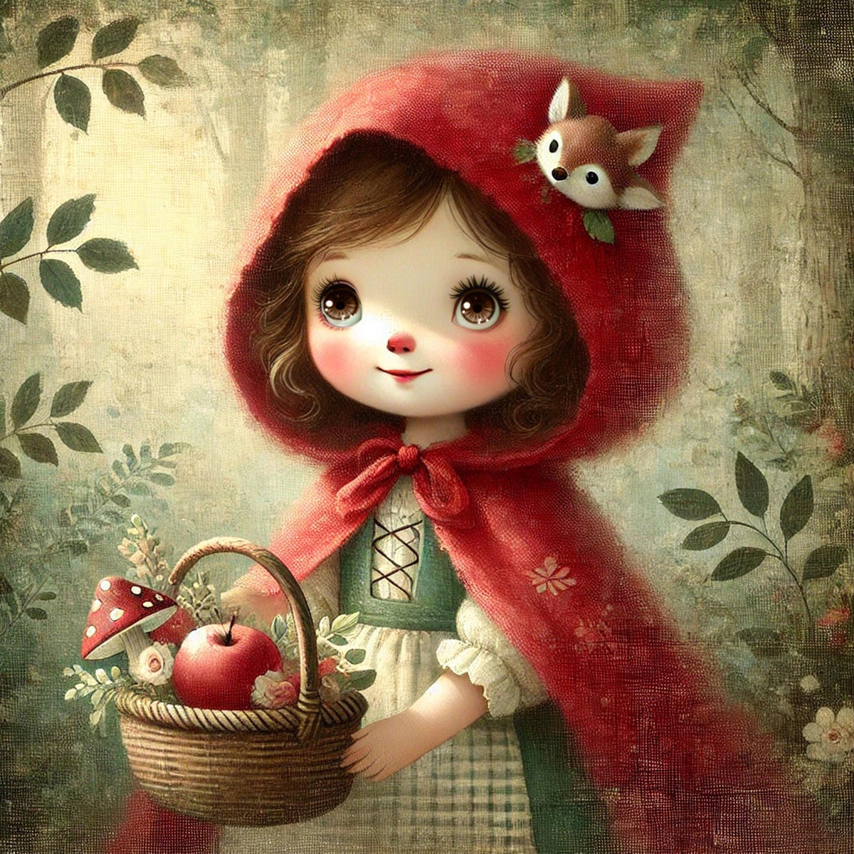 Little Red Riding Hood Forest Companion Vintage Storybook Oil Painting Fairytale Nursery Art Print (Digital Download)