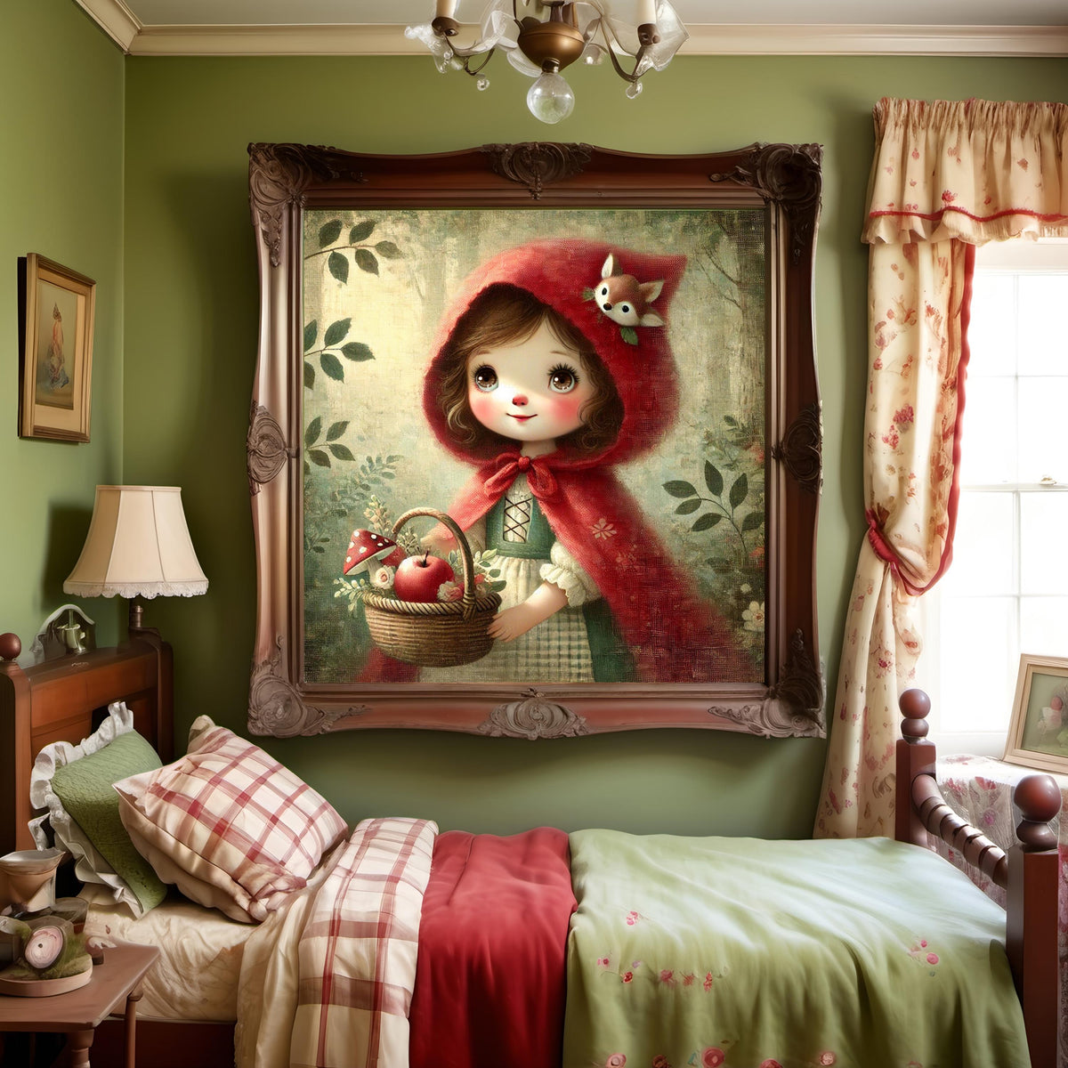 Little Red Riding Hood Forest Companion Vintage Storybook Oil Painting Fairytale Nursery Art Print (Digital Download)