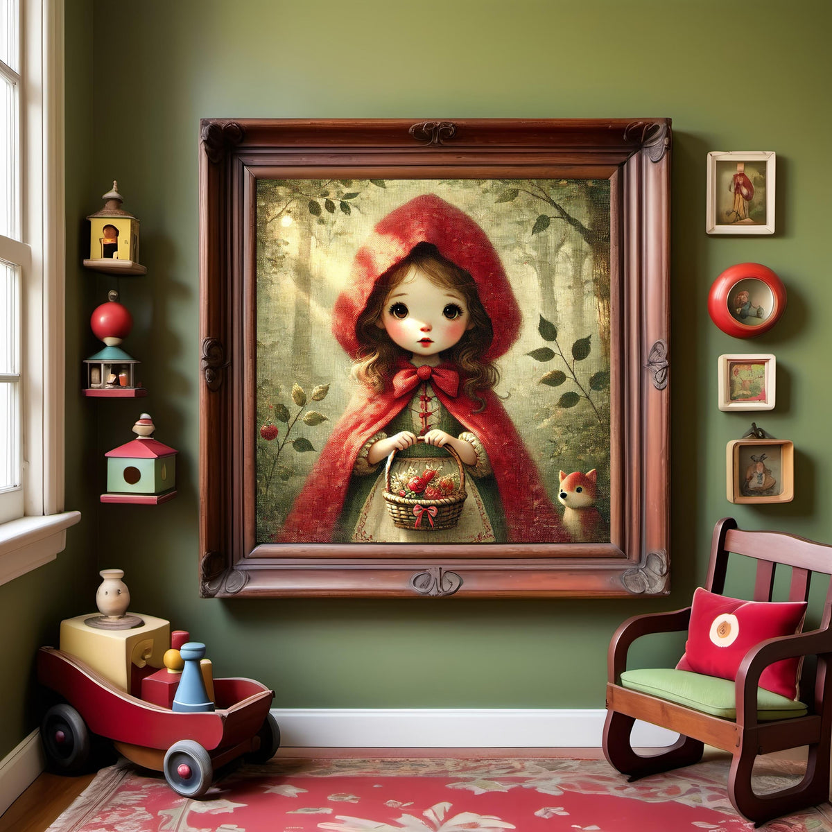Little Red Riding Hood Vintage Storybook Art Oil Painting Style Fairytale Wall Art Digital Art Nursery Art Whimsical Fairy Tale Decor