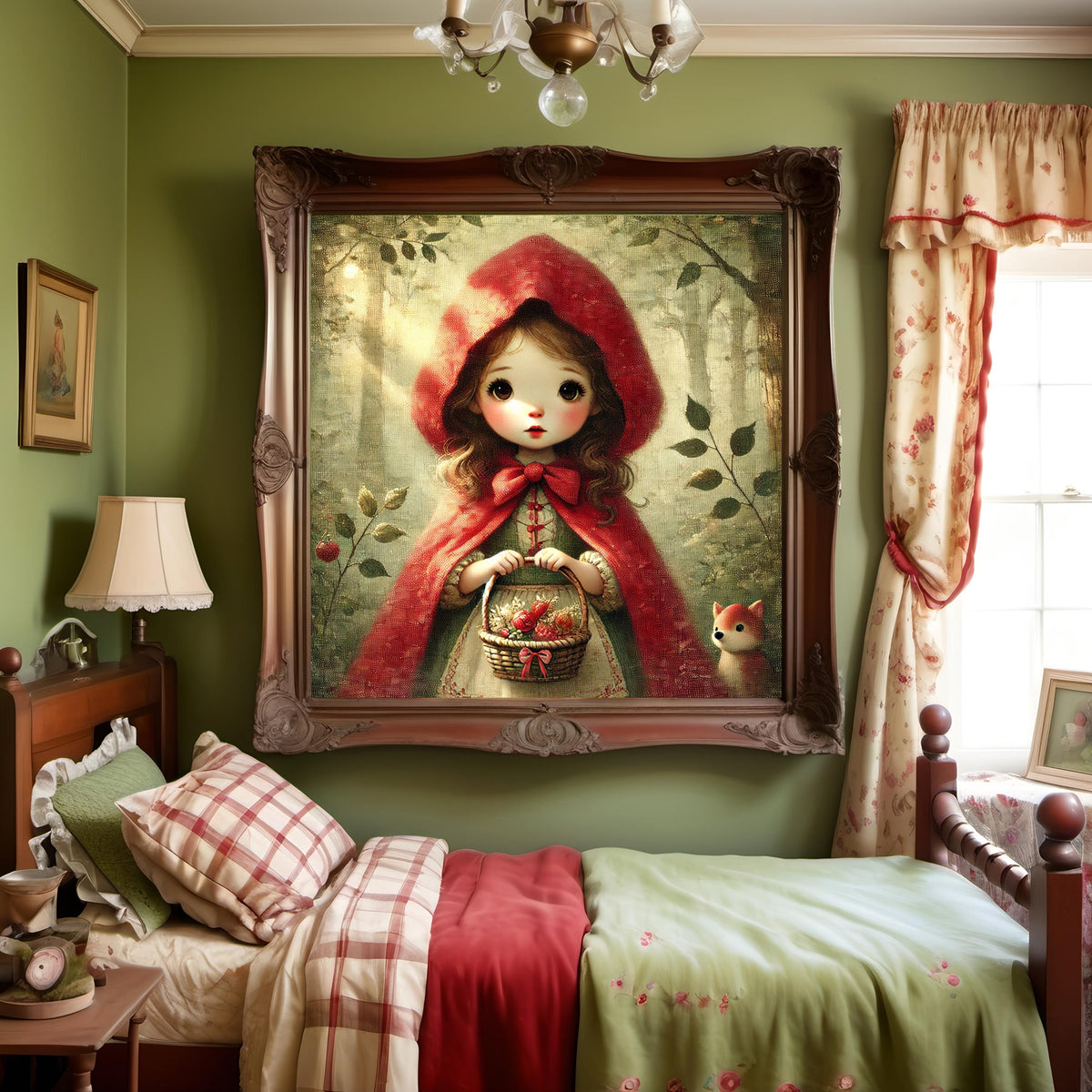 Little Red Riding Hood Vintage Storybook Art Oil Painting Style Fairytale Wall Art Digital Art Nursery Art Whimsical Fairy Tale Decor