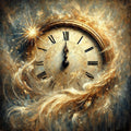 Midnight New Year Clock Painting: Vintage Impressionist Time Celebration Wall Art Digital Art