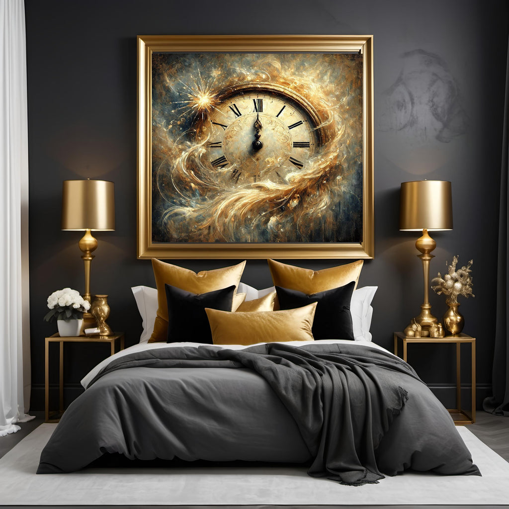 Midnight New Year Clock Painting: Vintage Impressionist Time Celebration Wall Art Digital Art