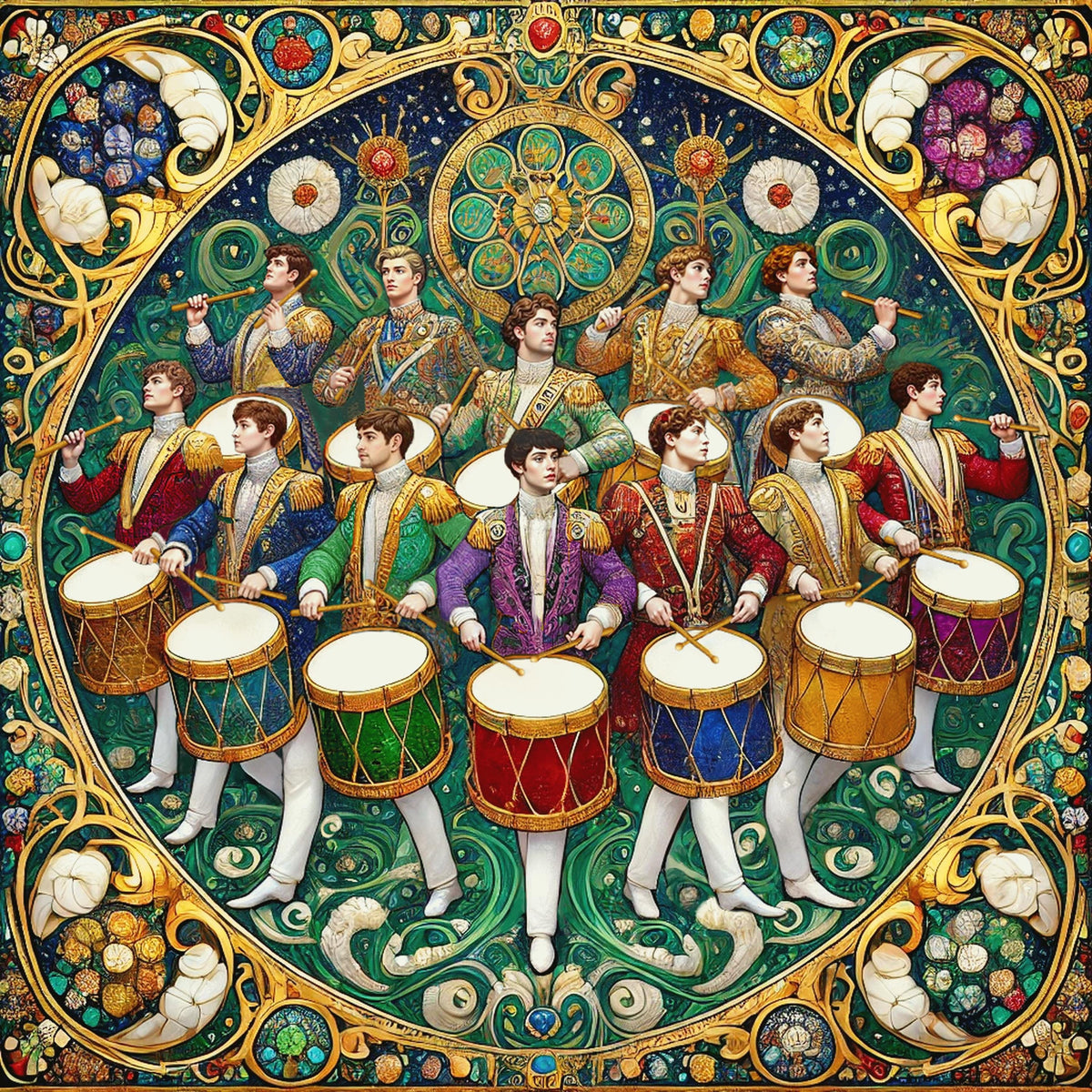 Twelve Drummers Drumming Art Print: Klimt Inspired Christmas Mosaic (Digital Download)