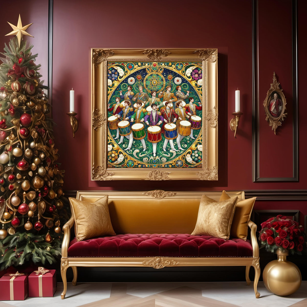 Twelve Drummers Drumming Art Print: Klimt Inspired Christmas Mosaic (Digital Download)