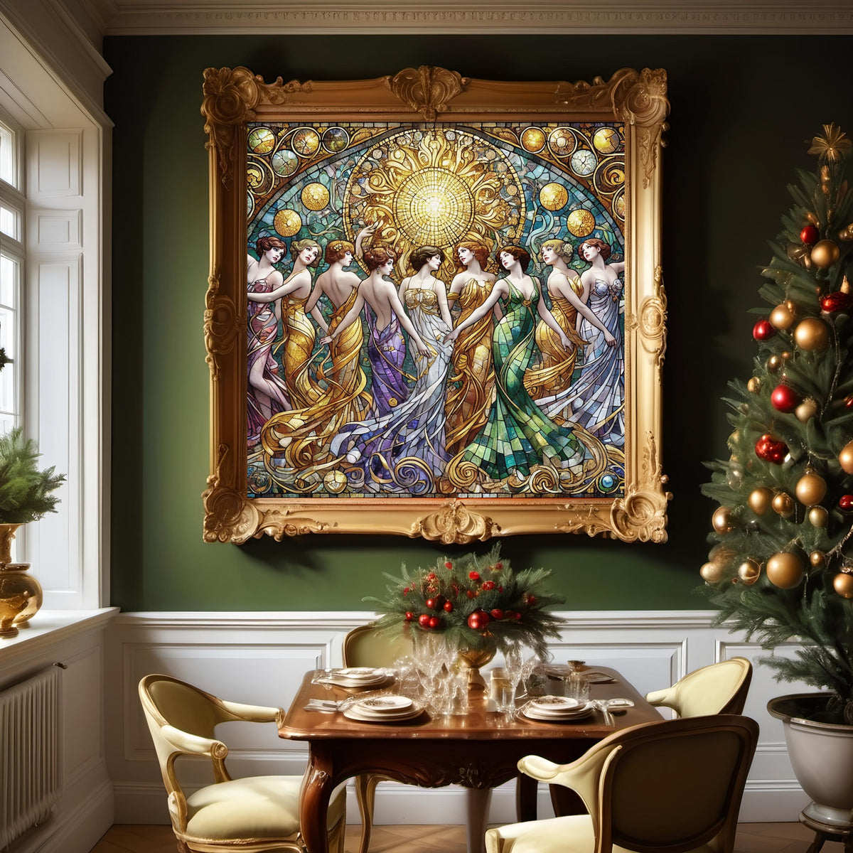 Art Nouveau Stained Glass Print: Nine Ladies Dancing (Digital Download)