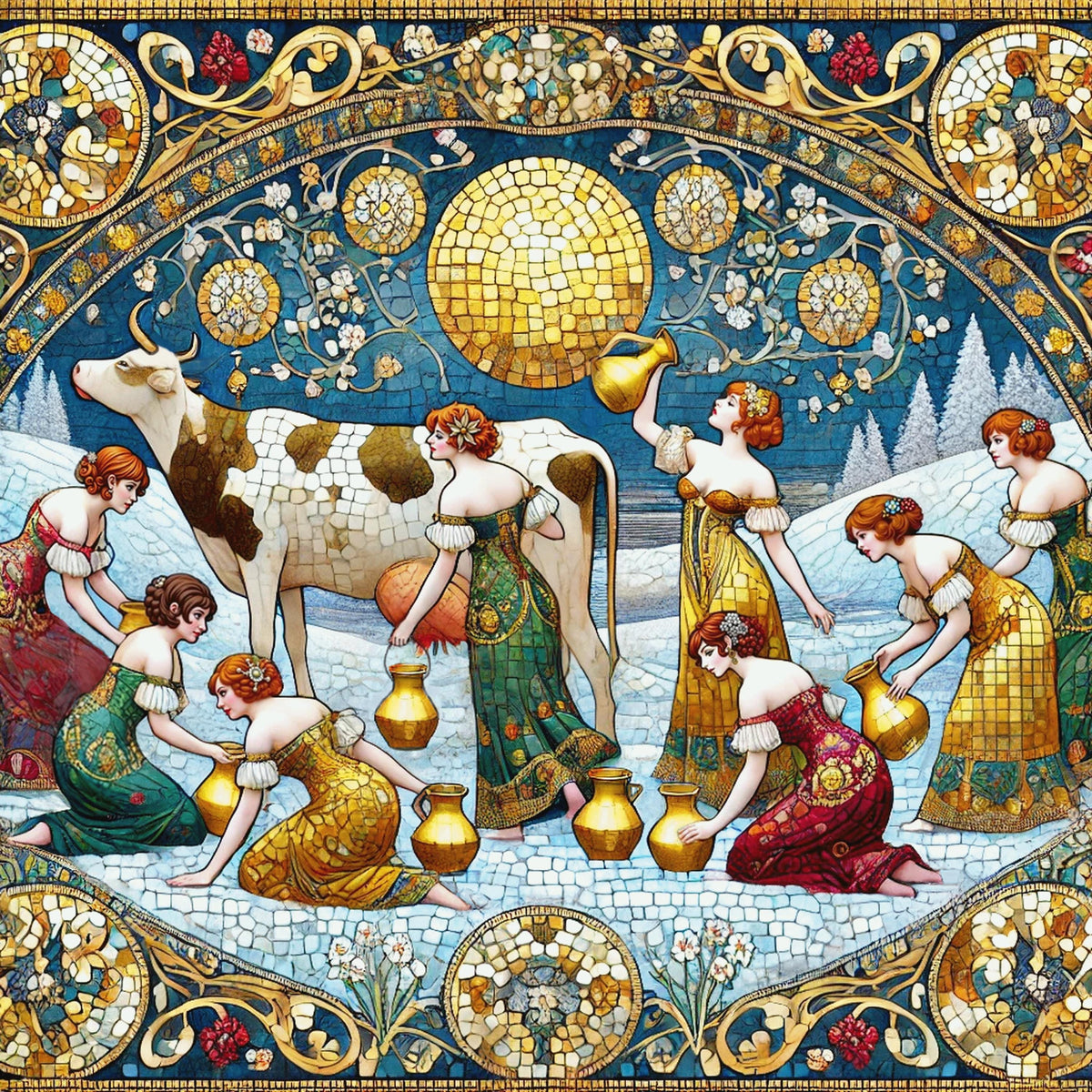 Klimt Inspired Christmas Art Print: Eight Maids a Milking (Digital Download)