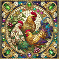 Three French Hens Stained Glass Art Nouveau Print (Digital Download)
