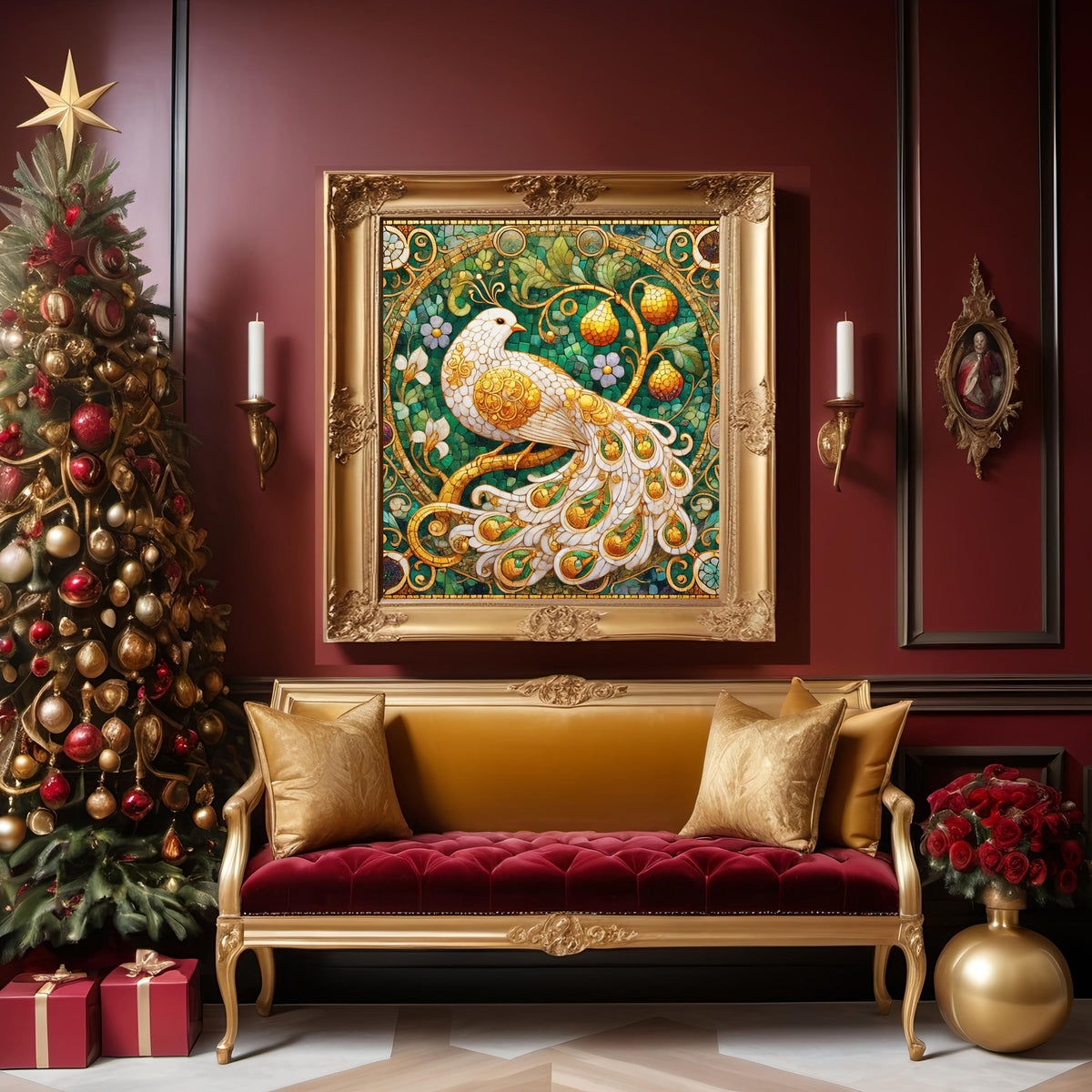 Partridge in a Pear Tree Stained Glass Art Print (Digital Download)