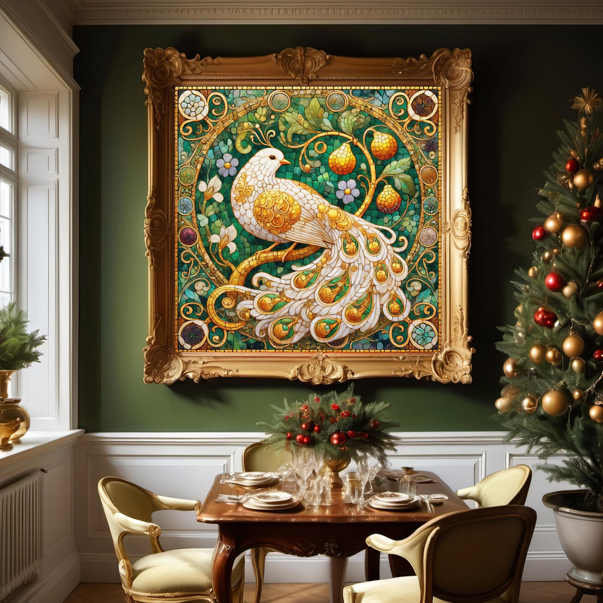 Partridge in a Pear Tree Stained Glass Art Print (Digital Download)