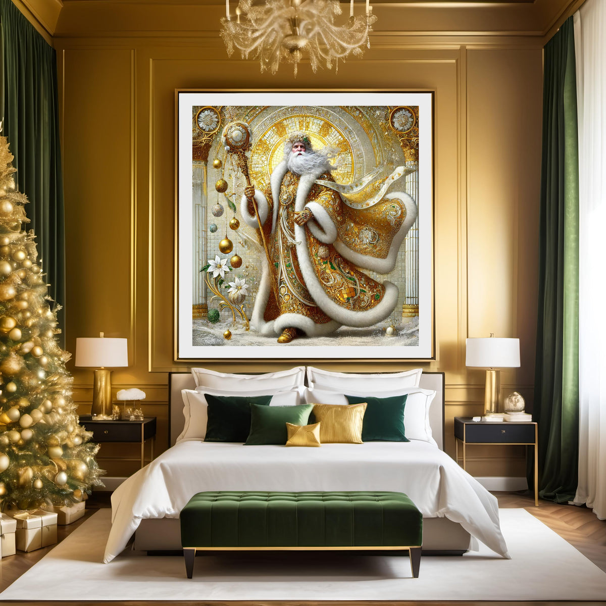 Golden Father Christmas Vintage Santa Art Print Regal Gilded Winter King Holiday Wall Decor Digital Art