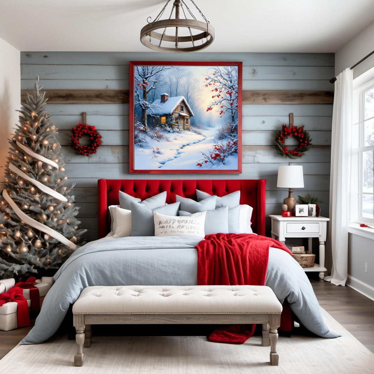 Winter Glow Cabin Art Print: Cozy Christmas Cottage in the Snow (Digital Download)