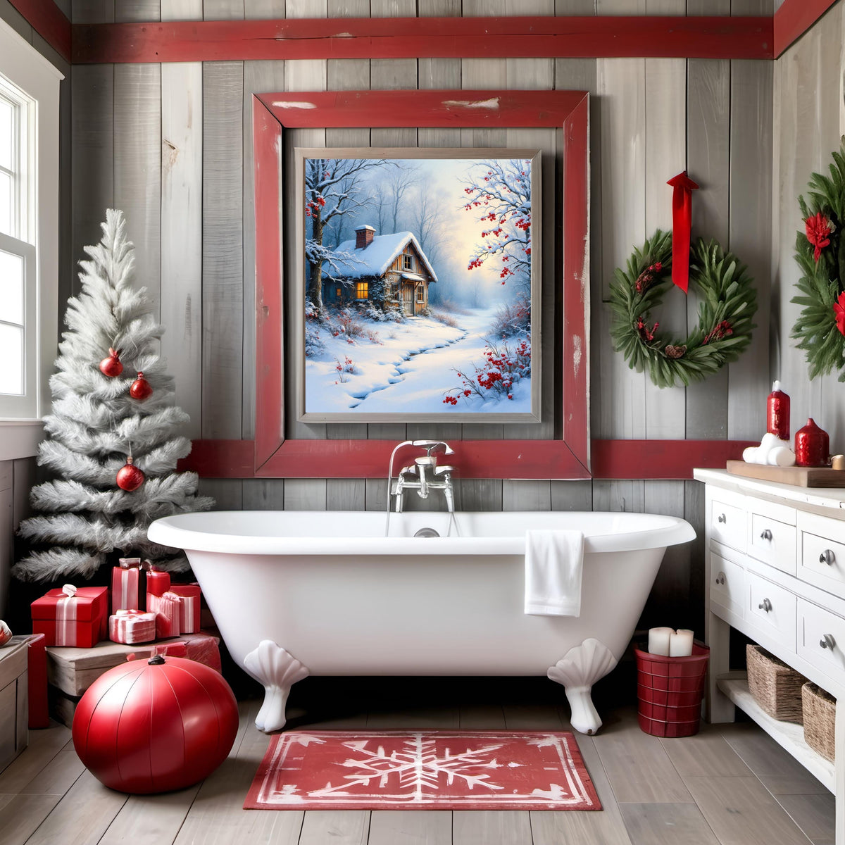 Winter Glow Cabin Art Print: Cozy Christmas Cottage in the Snow (Digital Download)