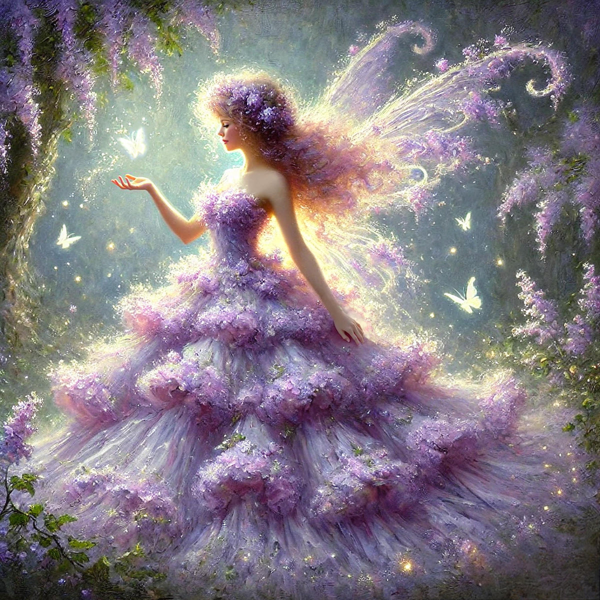 Lavender Butterfly Fairy Art Print: Enchanted Garden Fantasy Wall Decor (Digital Download)
