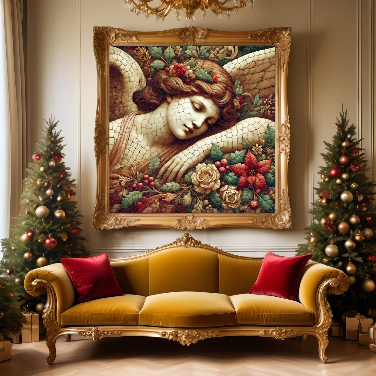PlaceholderVintage Christmas Angel Mosaic Print: Serene Holiday Angel Wall Art (Digital Download)
