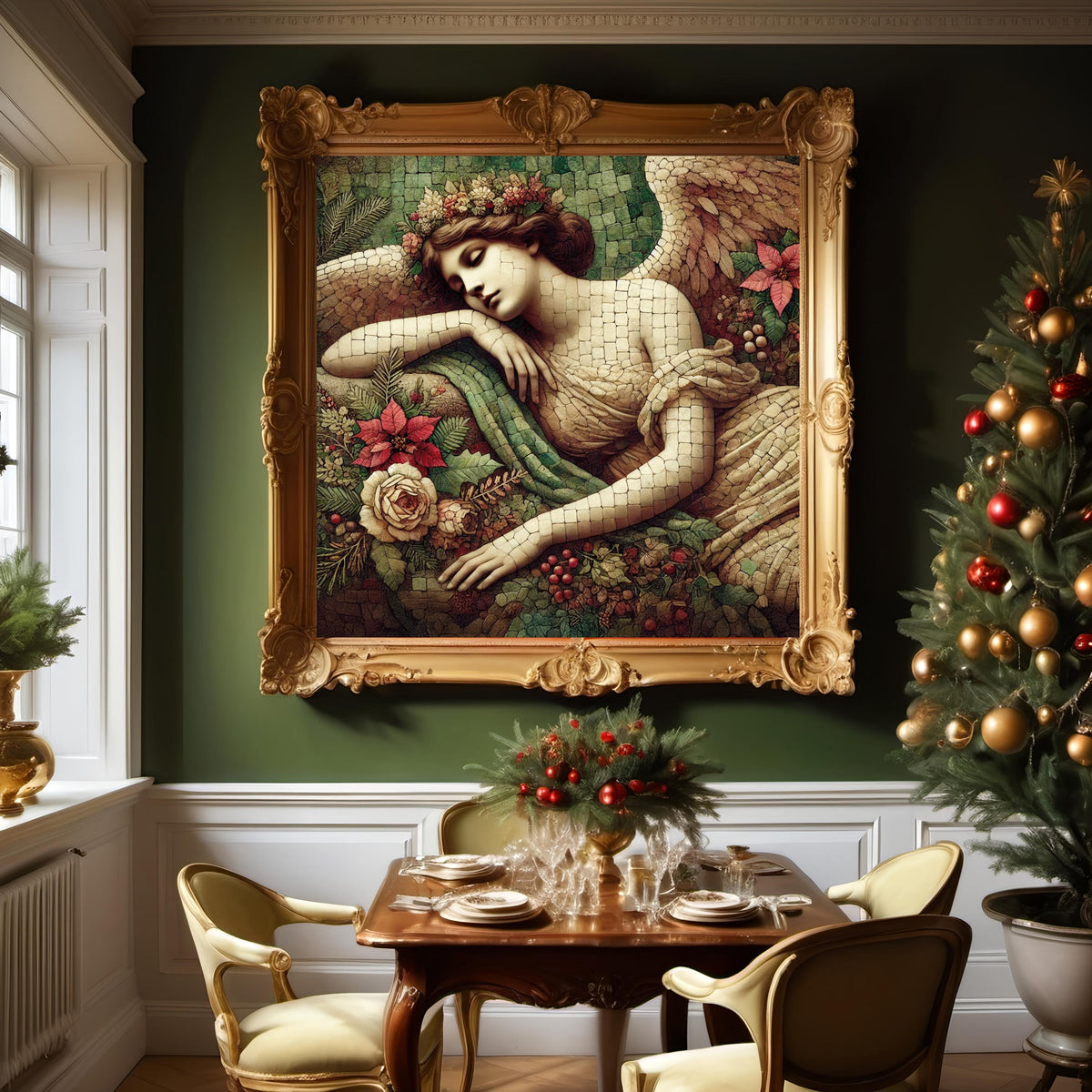 Tranquil Angel Mosaic Print: Old World Winter Angel Wall Art Digital Download