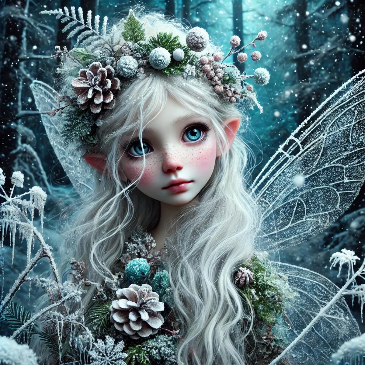 Wild Ice Fairy Enchanted Winter Forest Oil Painting Fantasy Art Nursery Decor Whimsical Fairytale Digital Art (Instant Download)