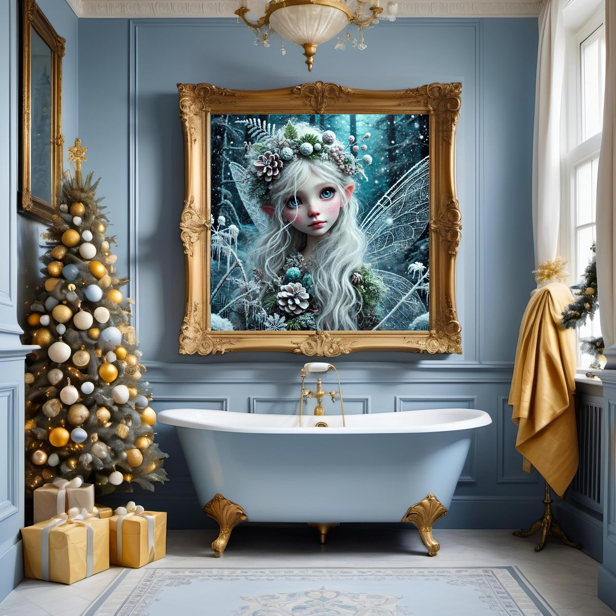 Wild Ice Fairy Enchanted Winter Forest Oil Painting Fantasy Art Nursery Decor Whimsical Fairytale Digital Art (Instant Download)
