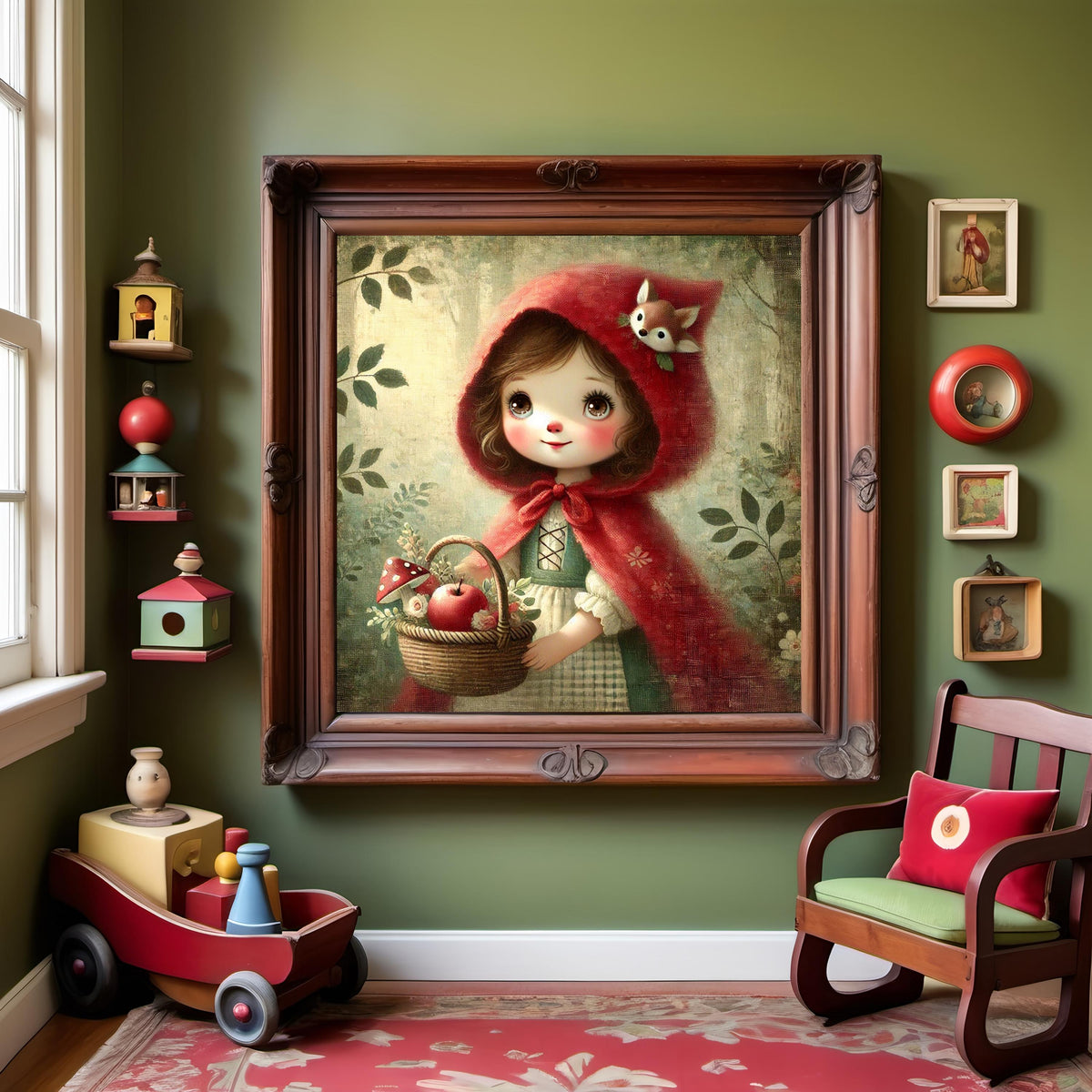 Little Red Riding Hood Forest Companion Vintage Storybook Oil Painting Fairytale Nursery Art Print (Digital Download)