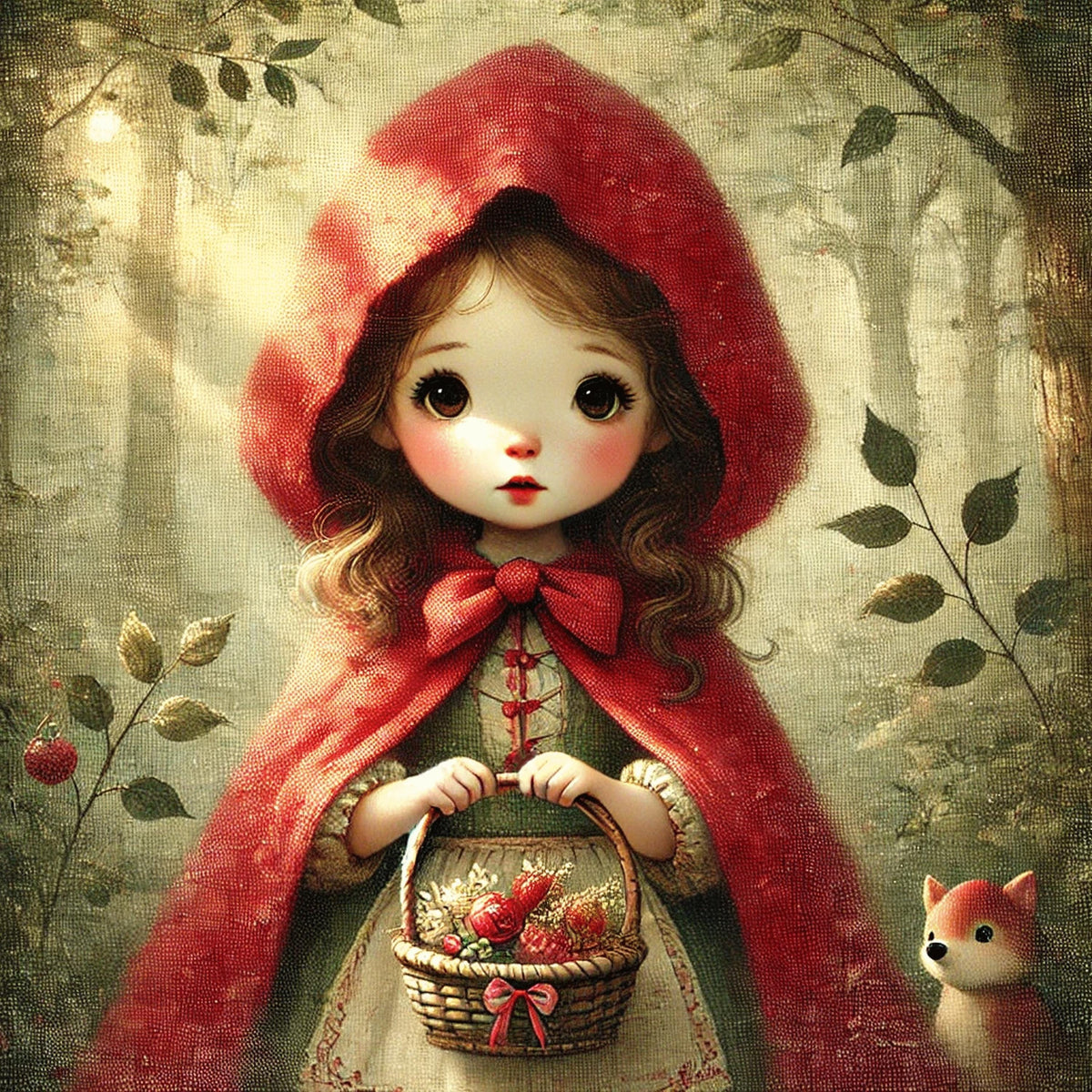 Little Red Riding Hood Vintage Storybook Art Oil Painting Style Fairytale Wall Art Digital Art Nursery Art Whimsical Fairy Tale Decor