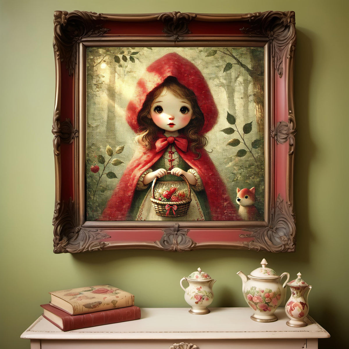 Little Red Riding Hood Vintage Storybook Art Oil Painting Style Fairytale Wall Art Digital Art Nursery Art Whimsical Fairy Tale Decor