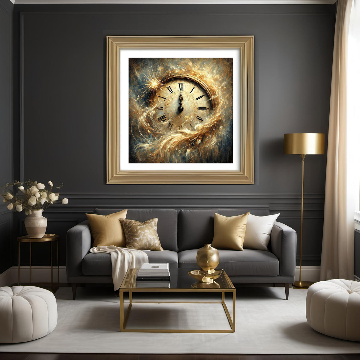 Midnight New Year Clock Painting: Vintage Impressionist Time Celebration Wall Art Digital Art