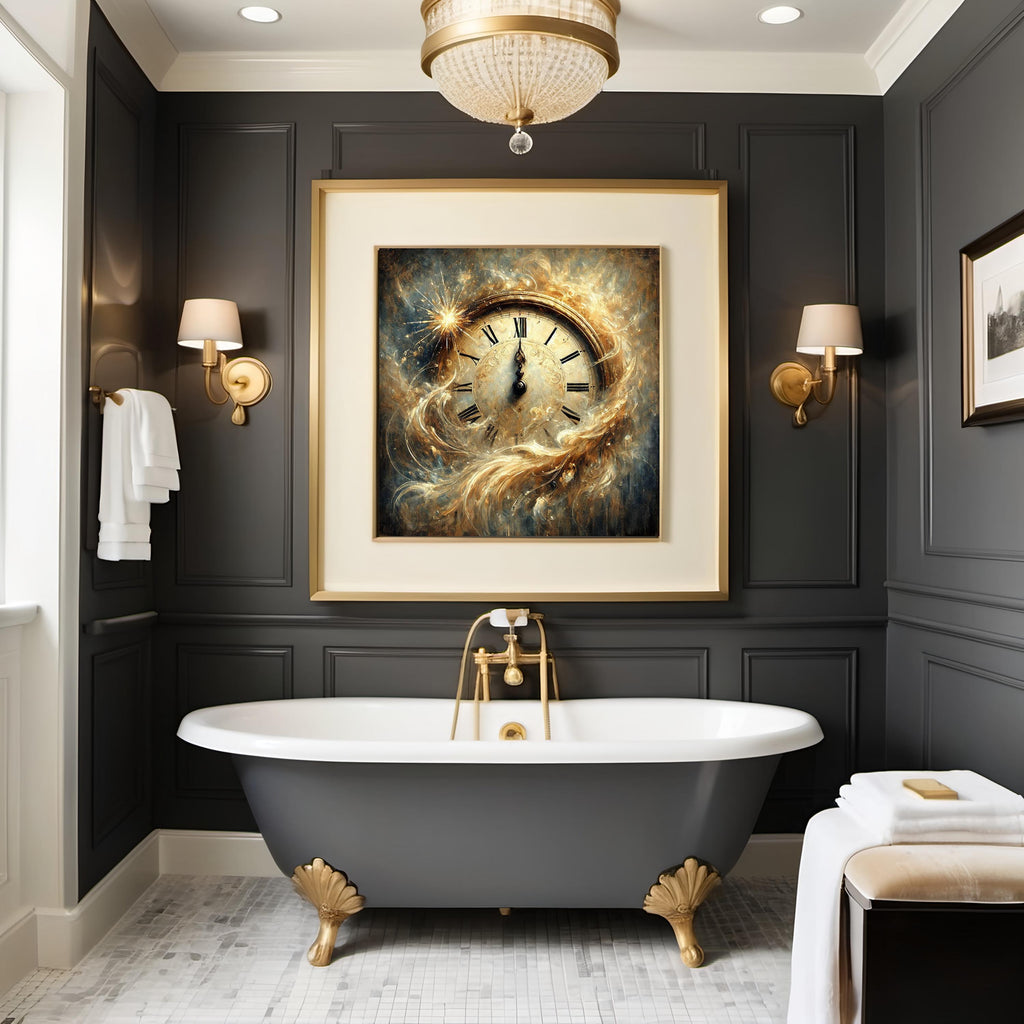 Midnight New Year Clock Painting: Vintage Impressionist Time Celebration Wall Art Digital Art