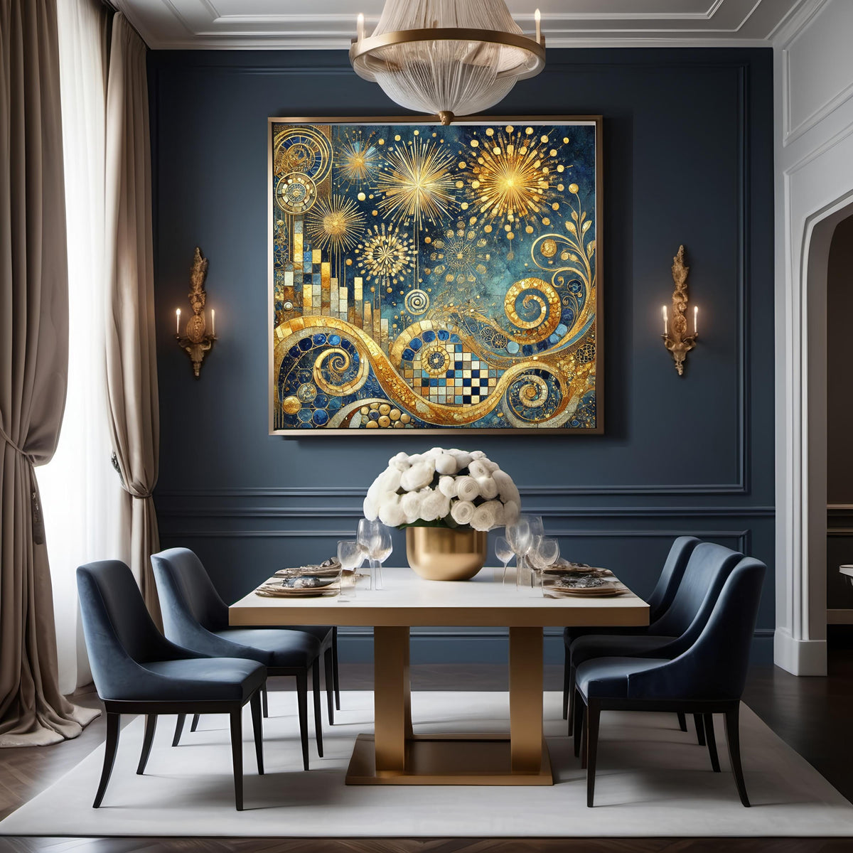 Klimt Inspired New Year Fireworks Art: Gilded Abstract Celebration Wall Art Digital Art