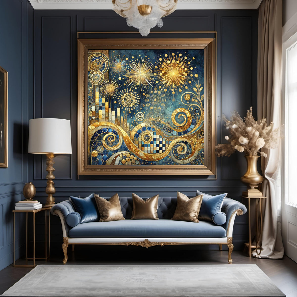Klimt Inspired New Year Fireworks Art: Gilded Abstract Celebration Wall Art Digital Art