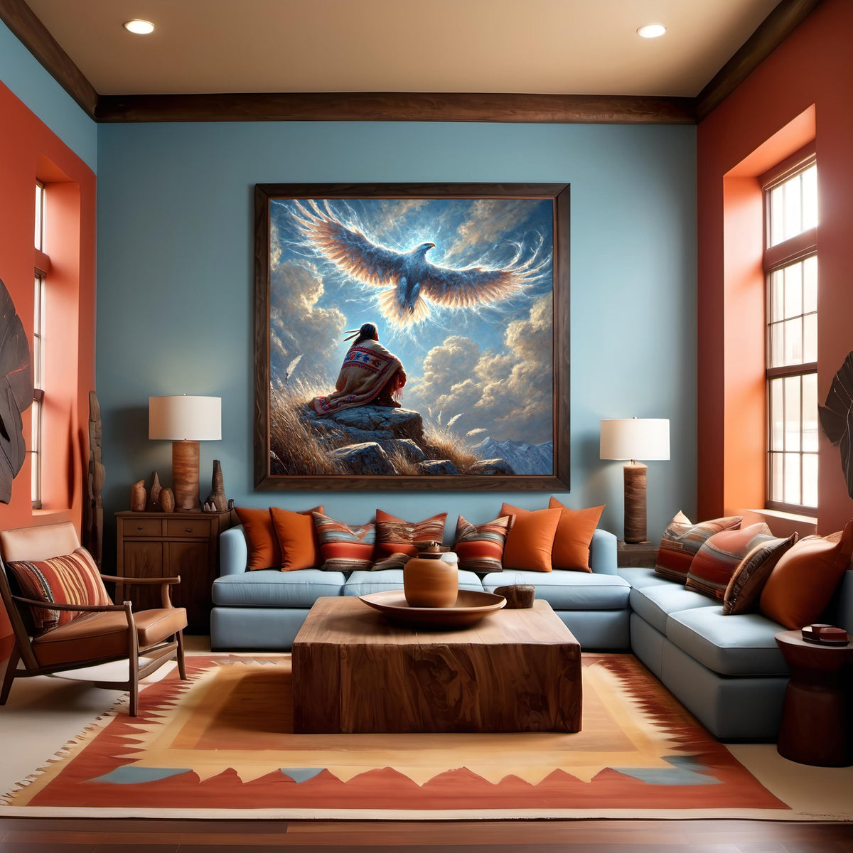 Indigenous Eagle Spirit Vision Oil Painting Native American Spiritual Wall Art Guardian Animal (Printable Digital Download)