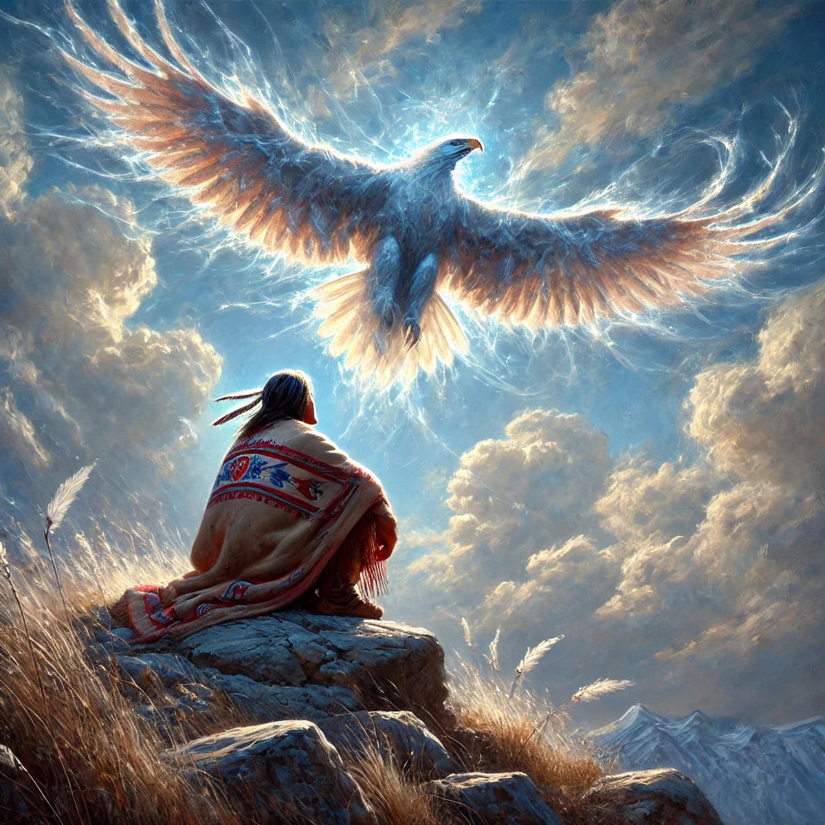 Indigenous Eagle Spirit Vision Oil Painting Native American Spiritual Wall Art Guardian Animal (Printable Digital Download)