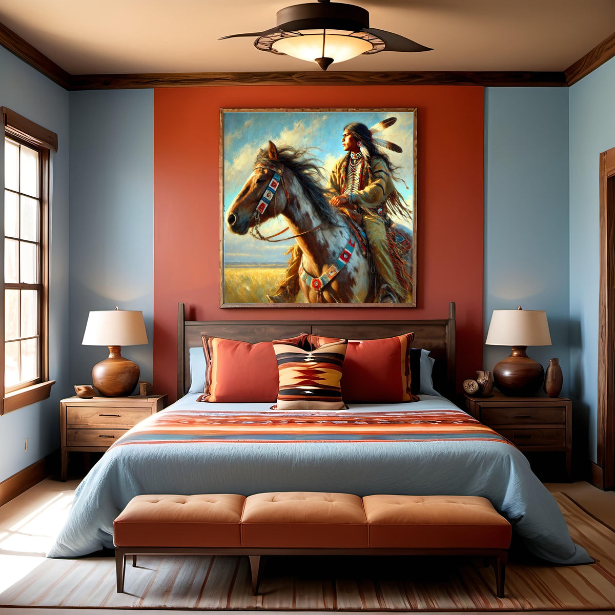 Guardian of the Open Plains Indigenous Horse Rider Oil Painting Native American Leadership Spirit Art (Printable Digital Download)